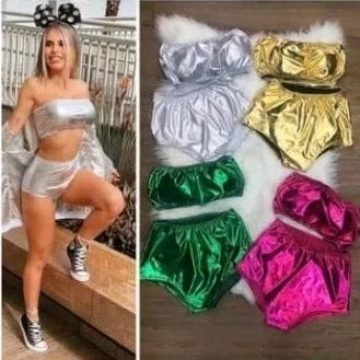 Hot Pants Conjunto Dança Festa Metalizado Carnaval Verão 2026