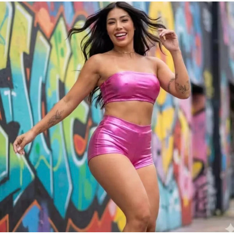 Hot Pants Conjunto Dança Festa Metalizado Carnaval Verão 2026