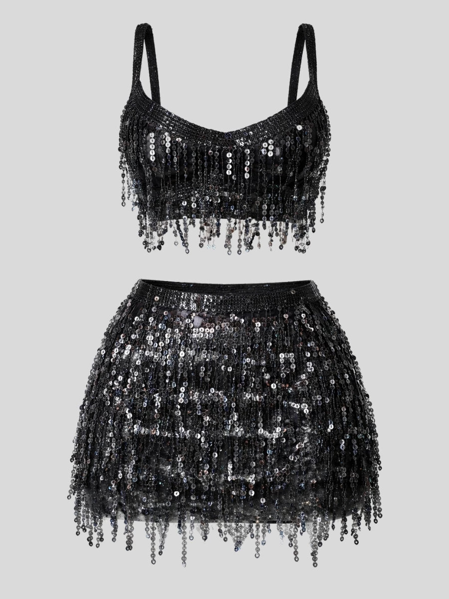 Conjunto Feminino Carnaval com Franjas e Paetês Brilho Intenso Bloquinho