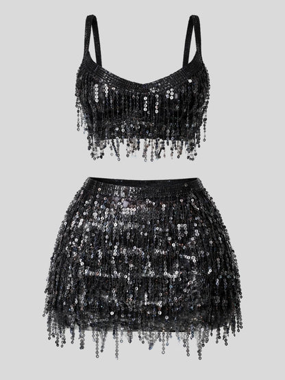 Conjunto Feminino Carnaval com Franjas e Paetês Brilho Intenso Bloquinho