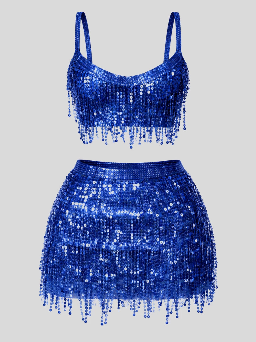 Conjunto Feminino Carnaval com Franjas e Paetês Brilho Intenso Bloquinho