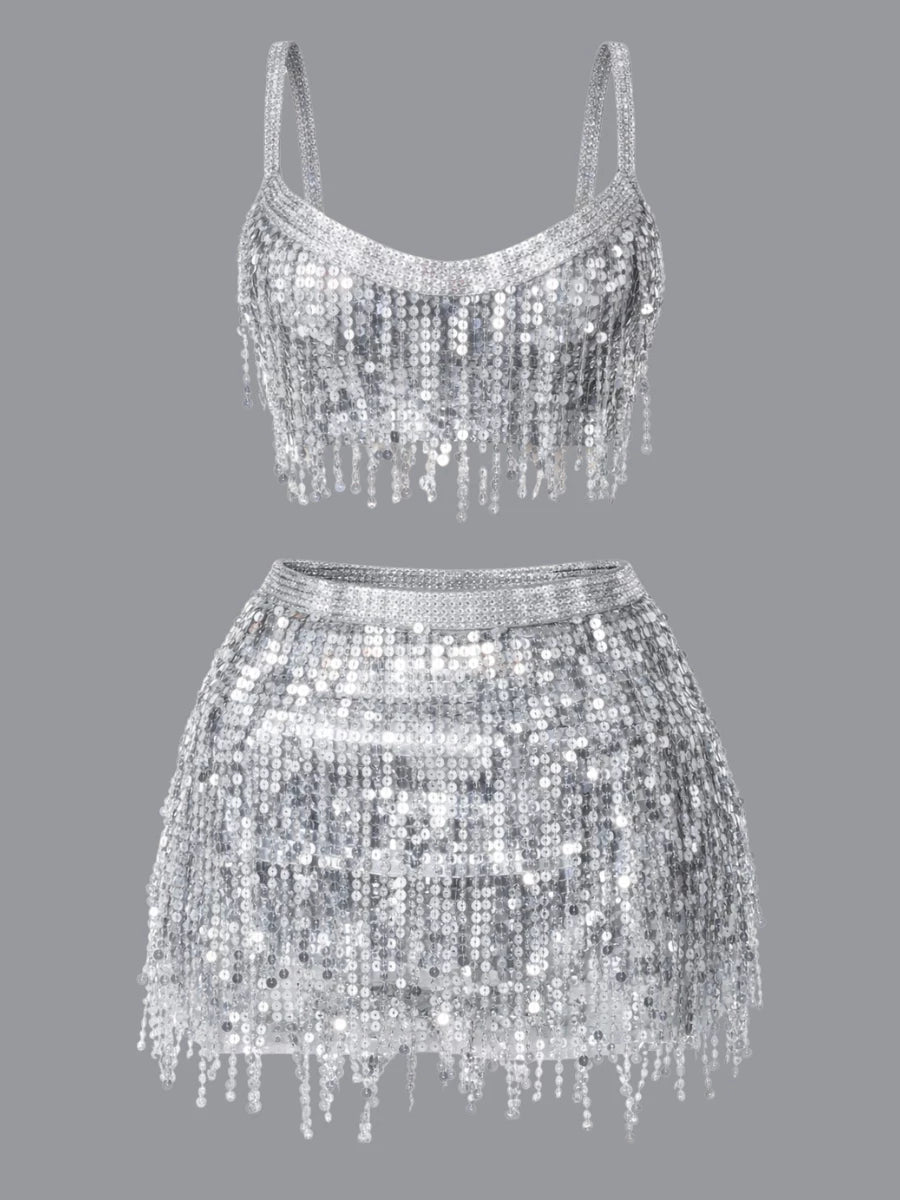 Conjunto Feminino Carnaval com Franjas e Paetês Brilho Intenso Bloquinho