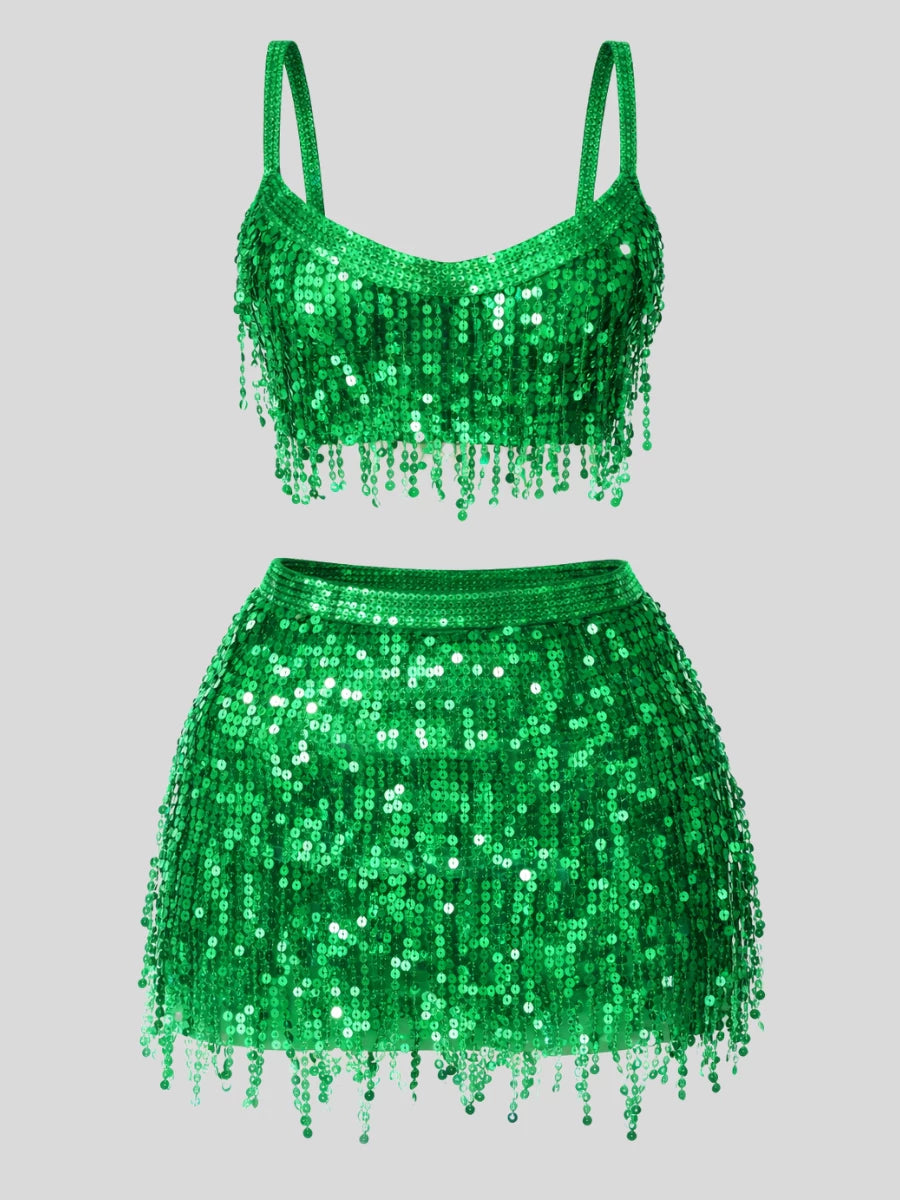 Conjunto Feminino Carnaval com Franjas e Paetês Brilho Intenso Bloquinho