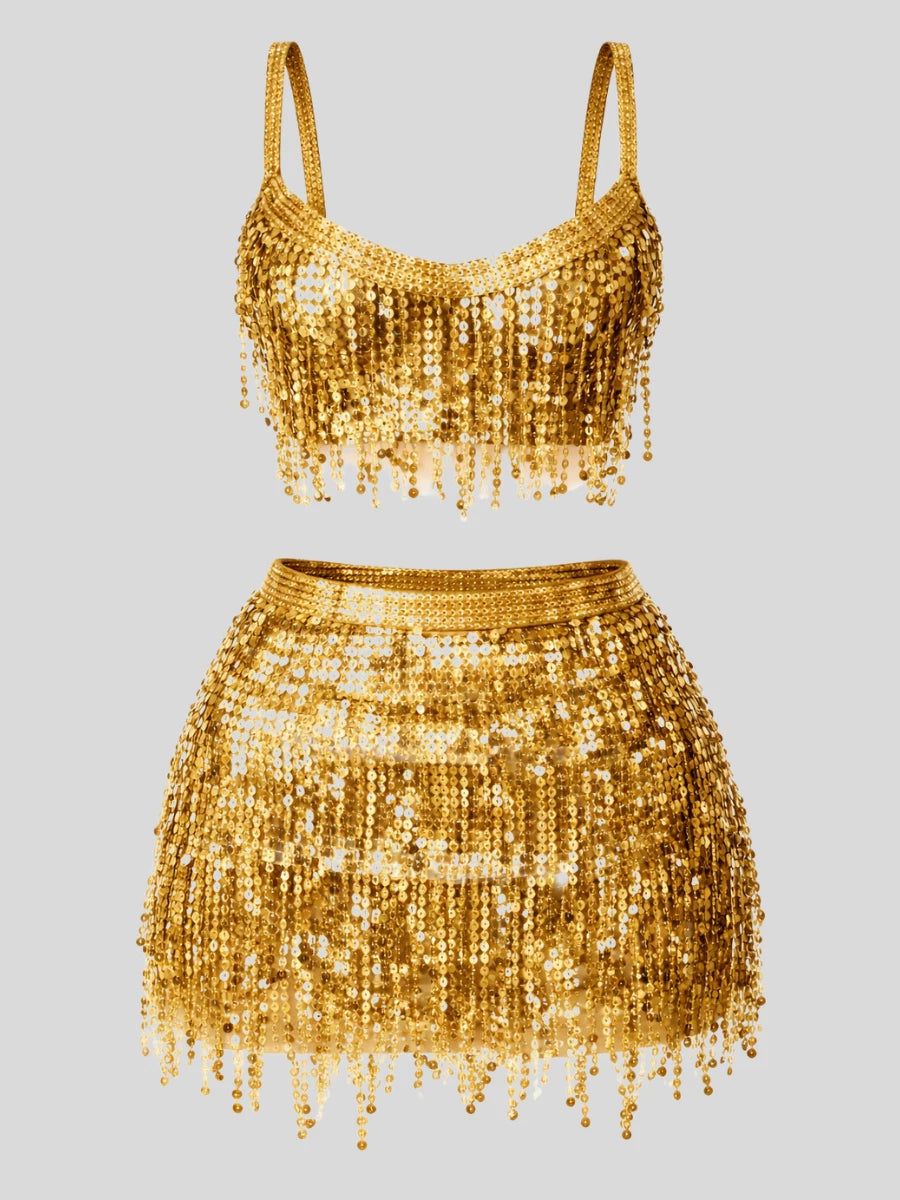 Conjunto Feminino Carnaval com Franjas e Paetês Brilho Intenso Bloquinho