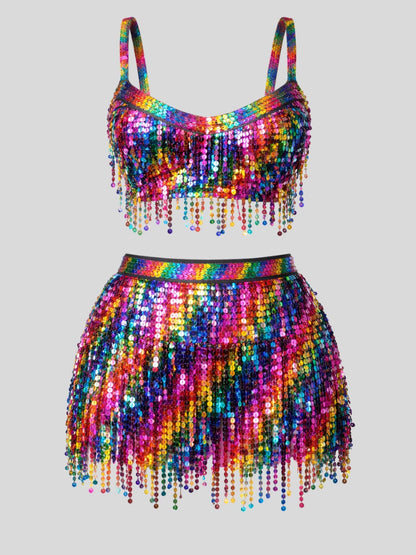 Conjunto Feminino Carnaval com Franjas e Paetês Brilho Intenso Bloquinho