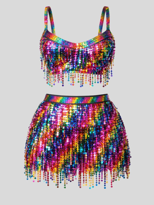 Conjunto Feminino Carnaval com Franjas e Paetês Brilho Intenso Bloquinho