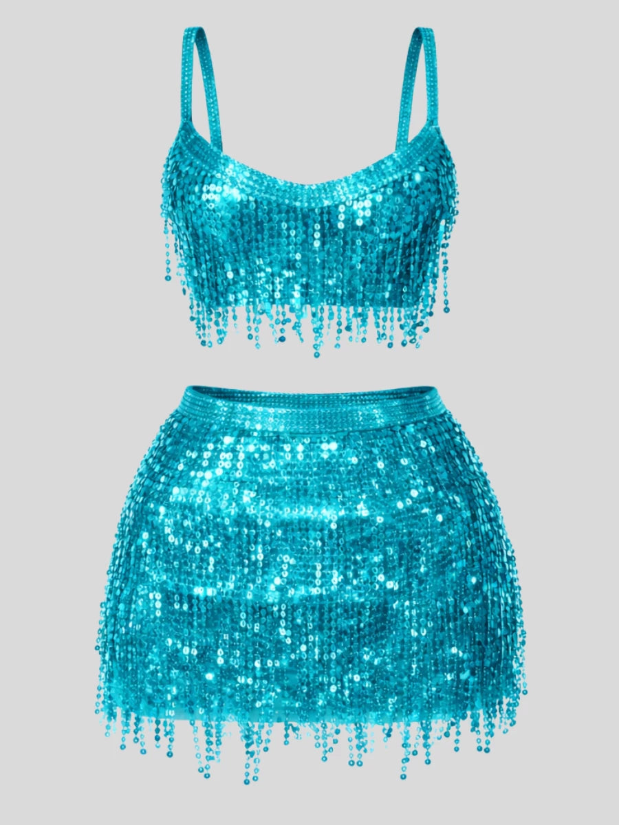 Conjunto Feminino Carnaval com Franjas e Paetês Brilho Intenso Bloquinho